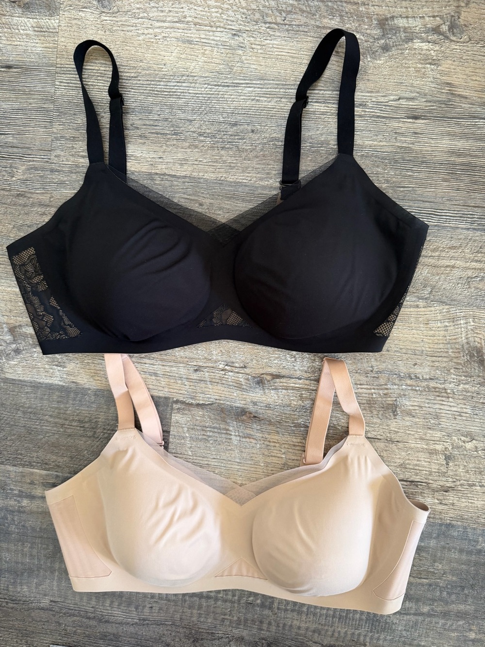 Honeylove Size 1X 40 C/D Wireless Bra BUNDLE Beige & Black Liftwear & Crossover